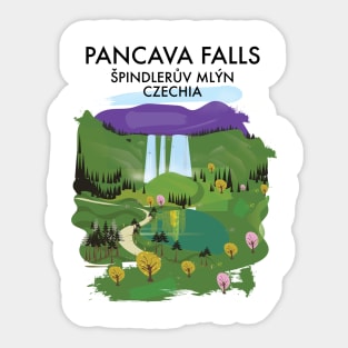 Pancava Falls Špindlerův Mlýn, Czechia travel poster. Sticker